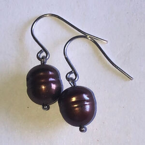 Honora Elegant Silver Chocolate Genuine Pearl Drop Earrings